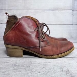 Pikolinos Womens Burgundy Leather Lace Up Ankle Boots‎ Block Heel Spain Size 39